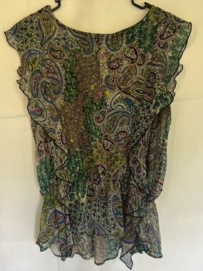 Sheer Paisley Print Women's Blouse - Green Multi size xl